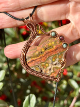 Load image into Gallery viewer, ARTISAN CAB (adit stones) Ocean Jasper with tree agate + garnet gem accents wire wrapped pendant necklace
