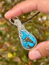 Load image into Gallery viewer, Blue magnesite copper composite with labradorite gem accents wire wrapped pendant necklace
