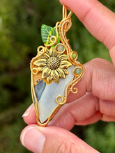 Load image into Gallery viewer, Artisan cab (positive rock) scenic maligano jasper serpentine + green aventurine with gem accents wire wrapped pendant necklace
