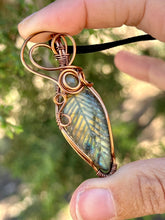 Load image into Gallery viewer, RESERVED FOR KIVA B - CHAIN UPGRADE Labradorite Carved Leaf  Wire Wrapped Pendent Necklace

