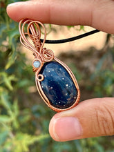 Load image into Gallery viewer, RESERVED FOR REBECCA D Blue Leland Obsidian with Aquamarine Inclusion Wire Wrapped Pendent Necklace
