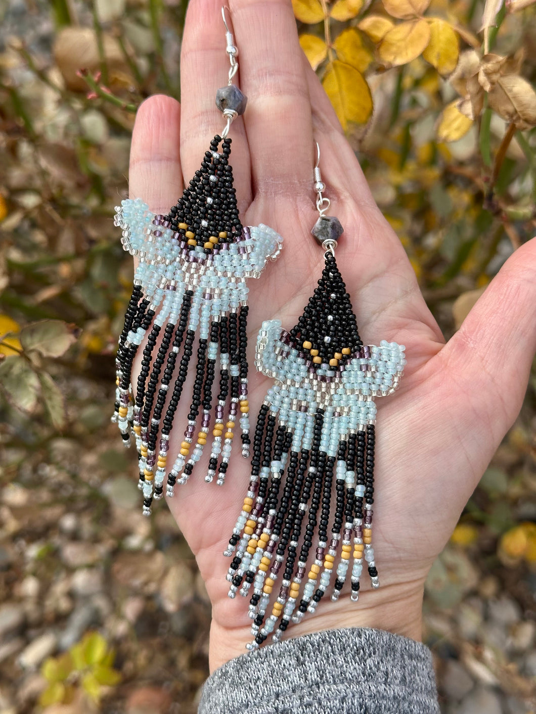 Purple jade beaded butterfly earrings