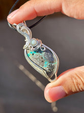 Load image into Gallery viewer, Chrysocolla with amazonite gem accent wire wrapped pendant necklace
