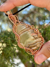 Load image into Gallery viewer, ARTISAN CAB (Ibrahim Opic) Mexican Green Onyx with peridot + hematite inclusions wire wrapped pendant talisman necklace
