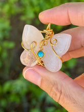 Load image into Gallery viewer, Quartz Butterfly with Turquoise Gem Accent wire wrapped pendant necklace
