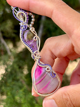 Load image into Gallery viewer, Stichtite with pink agate double decker wire wrapped pendant necklace
