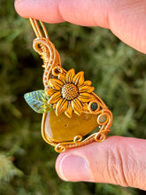 Load image into Gallery viewer, Yellow Mookaite with moss agate + green aventurine gem accents wire wrapped pendant necklace
