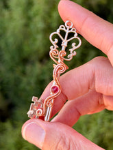Load image into Gallery viewer, Raspberry jade mini skeleton key wire wrapped pendant necklace
