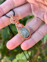 Load image into Gallery viewer, Aquamarine with rose quartz gem accent wire wrapped pendant necklace
