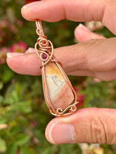 Load image into Gallery viewer, Rosetta jasper + raspberry jade wire wrapped pendant necklace
