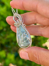 Load image into Gallery viewer, Peace jade with watermelon tourmaline slice gem accents wire wrapped pendant necklace
