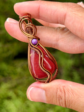 Load image into Gallery viewer, Red mookaite with raspberry jade gem accents wire wrapped pendant necklace

