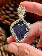 Load image into Gallery viewer, Artisan cab (Casdans) Blue goldstone with amethyst + Opalite gem accents wire wrapped pendant necklace
