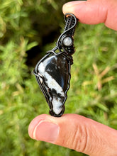 Load image into Gallery viewer, Buffalo turquoise with labradorite gem accent wire wrapped pendant necklace
