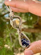 Load image into Gallery viewer, Apache gold with sodalite double wire wrapped pendant necklace
