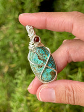 Load image into Gallery viewer, Shattuckite with cuprite with red agate gem accent wire wrapped pendant necklace
