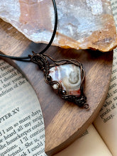 Load image into Gallery viewer, Reserved for Ann c DESIGNER STONE Mexican crazy lace agate with obsidian + citrine inclusions Wire wrapped pendant
