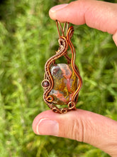 Load image into Gallery viewer, Moroccan seam agate with garnet gem accent pendant necklace
