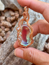 Load image into Gallery viewer, Angel aura quartz with Angelite gem accents wire wrapped pendant necklace
