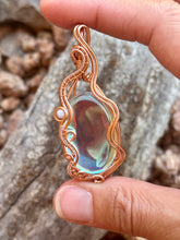 Load image into Gallery viewer, Angel aura quartz with Angelite gem accents wire wrapped pendant necklace
