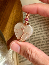 Load image into Gallery viewer, Reserved for ann c Grey Moonstone with Ruby gem inclusion tree of life Wire wrapped pendant
