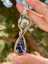 Load image into Gallery viewer, Apache gold with sodalite double wire wrapped pendant necklace
