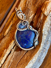 Load image into Gallery viewer, Lapis lazuli with blue kyanite gem accent wire wrapped pendant necklace
