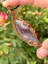 Load image into Gallery viewer, ARTISAN CAB (Ibrahim Opic) Indonesian Red Moss Agate with strawberry quartz + garnet inclusions wire wrapped pendant talisman necklace
