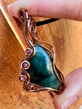 Load image into Gallery viewer, Reserved for Kristin e Emerald with Ruby Gem Inclusions Wire Wrapped Pendent Necklace
