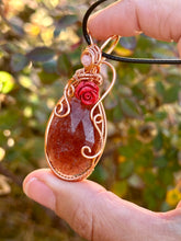 Load image into Gallery viewer, Strawberry quartz with rose quartz gem accents wire wrapped pendant necklace

