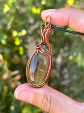 Load image into Gallery viewer, Yellow/Purple Fluorite with smoky quartz inclusion wire wrapped pendant necklace

