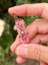 Load image into Gallery viewer, Pink aura quartz with Amazonite gem accent mini wire wrapped pendant necklace
