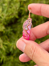 Load image into Gallery viewer, Pink aura quartz with rose quartz gem accents mini wire wrapped pendant necklace
