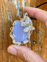 Load image into Gallery viewer, Reserved for Denise a Blue Lace Agate with Gem inclusions Wire wrapped pendent necklace
