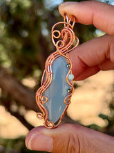 Load image into Gallery viewer, Blue onyx with  hematite + Amazonite gem accent wire wrapped pendant necklace
