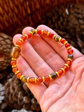 Load image into Gallery viewer, Carnelian + tiger eye gemstone stretchy bracelet size 6.75”-7” l
