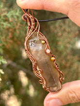 Load image into Gallery viewer, Smoky citrine with tigers eye + sunstone gem accents wire wrapped pendant necklace
