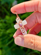 Load image into Gallery viewer, Milky quartz mini cross with amethyst gem accent wire wrapped pendant necklace
