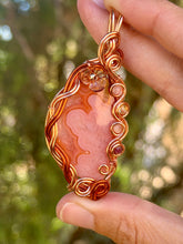 Load image into Gallery viewer, Artisan cab (positive rock) carnelian agate with citrine, sunstone, rose quartz, ruby gem accents wire wrapped pendant necklace
