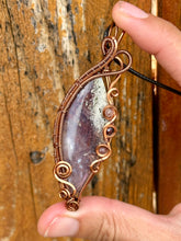 Load image into Gallery viewer, ARTISAN CAB (Ibrahim Opic) Indonesian Red Moss Agate with strawberry quartz + garnet inclusions wire wrapped pendant talisman necklace
