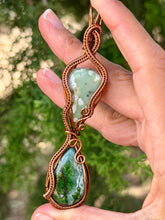 Load image into Gallery viewer, Peace jade with green jade double stone wire wrapped pendant necklace
