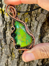 Load image into Gallery viewer, Reserved for Jennifer M Green Magnesite with Gem Inclusions Wire Wrapped Pendent Necklace
