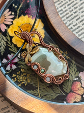 Load image into Gallery viewer, DESIGNER STONE polychrome jasper with aquamarine + zoisite inclusions Wire wrapped pendant
