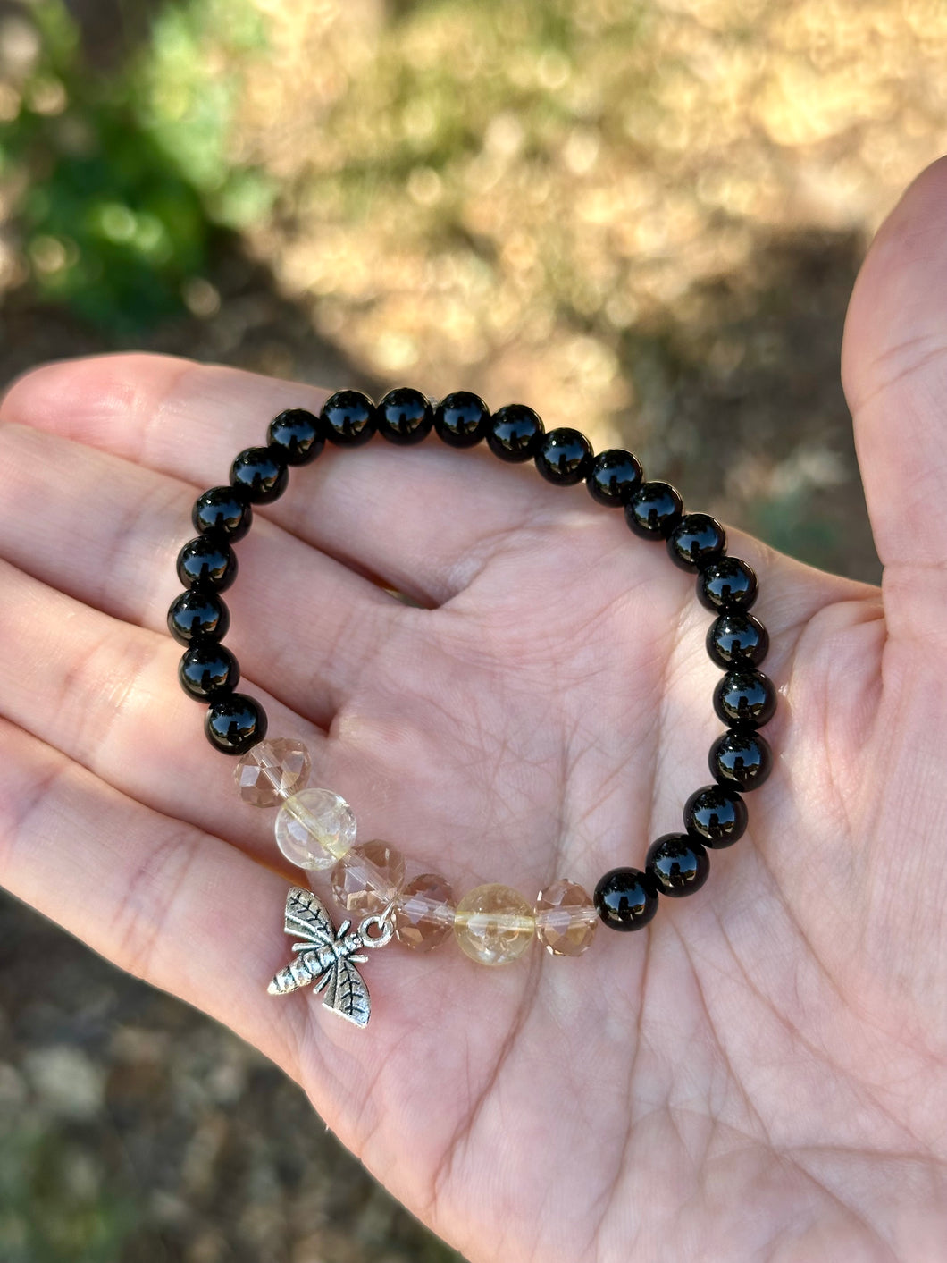 Reserved for Yasmine e Onyx+ Citrine stretchy bracelet size 6.5”