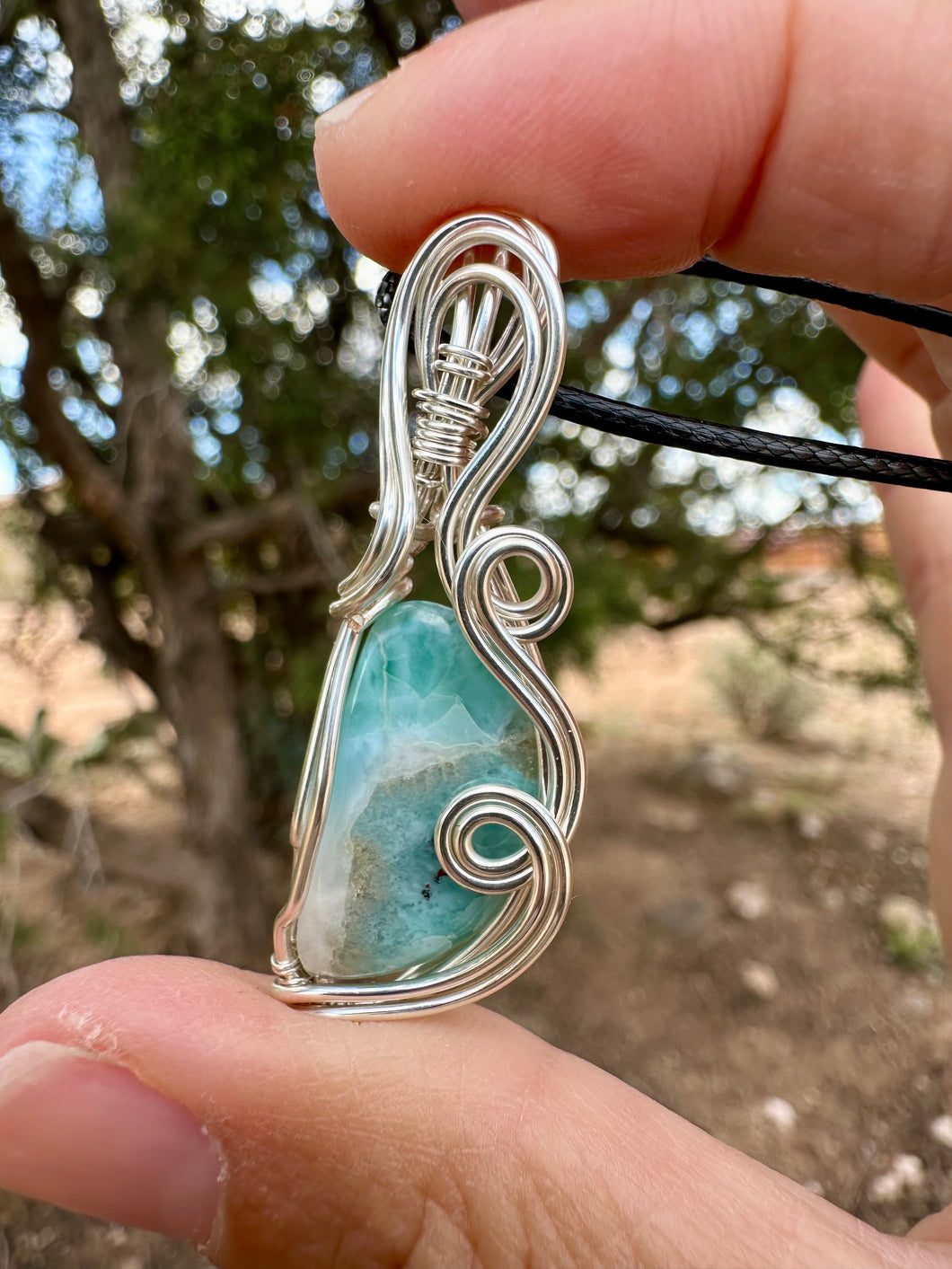Reserved for Caitlin l Larimar Wire Wrapped Pendent Necklace
