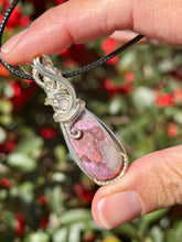 Load image into Gallery viewer, Pink Cobalt Calcite with moonstone gem accents tree of life wire wrapped pendant necklace
