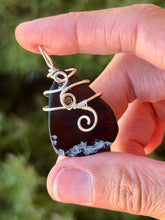 Load image into Gallery viewer, Black agate slice with pyrite gem accent wire wrapped pendant necklace
