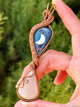 Load image into Gallery viewer, Leland obsidian + moonstone + mother of pearl moon charm wire wrapped pendant necklace
