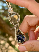 Load image into Gallery viewer, Apache gold with sodalite double wire wrapped pendant necklace
