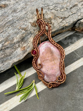 Load image into Gallery viewer, Rhodonite with raspberry jade gem accent wire wrapped pendant necklace
